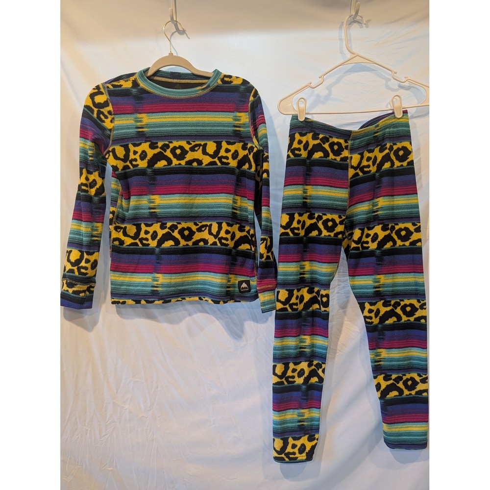 Burton Dryride Kids Fleece Base Layer Set L 14/16 Multi Color Leopard Stripe